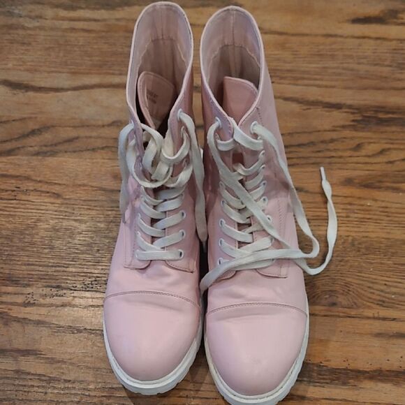 Pink Lace Up Boots with Rubber Soles - Picture 1 of 10